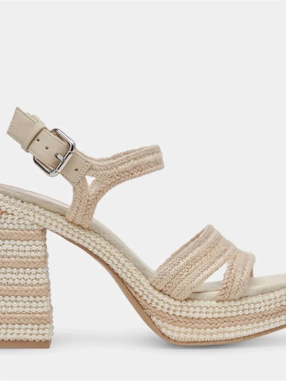 Dolce Vita Cream Beaded Platform Block Heels